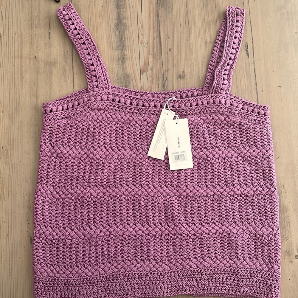 Vince Cotton Crochet Knit Camisole Square Neck Tank Sweater Size M - Picture 6 of 13
